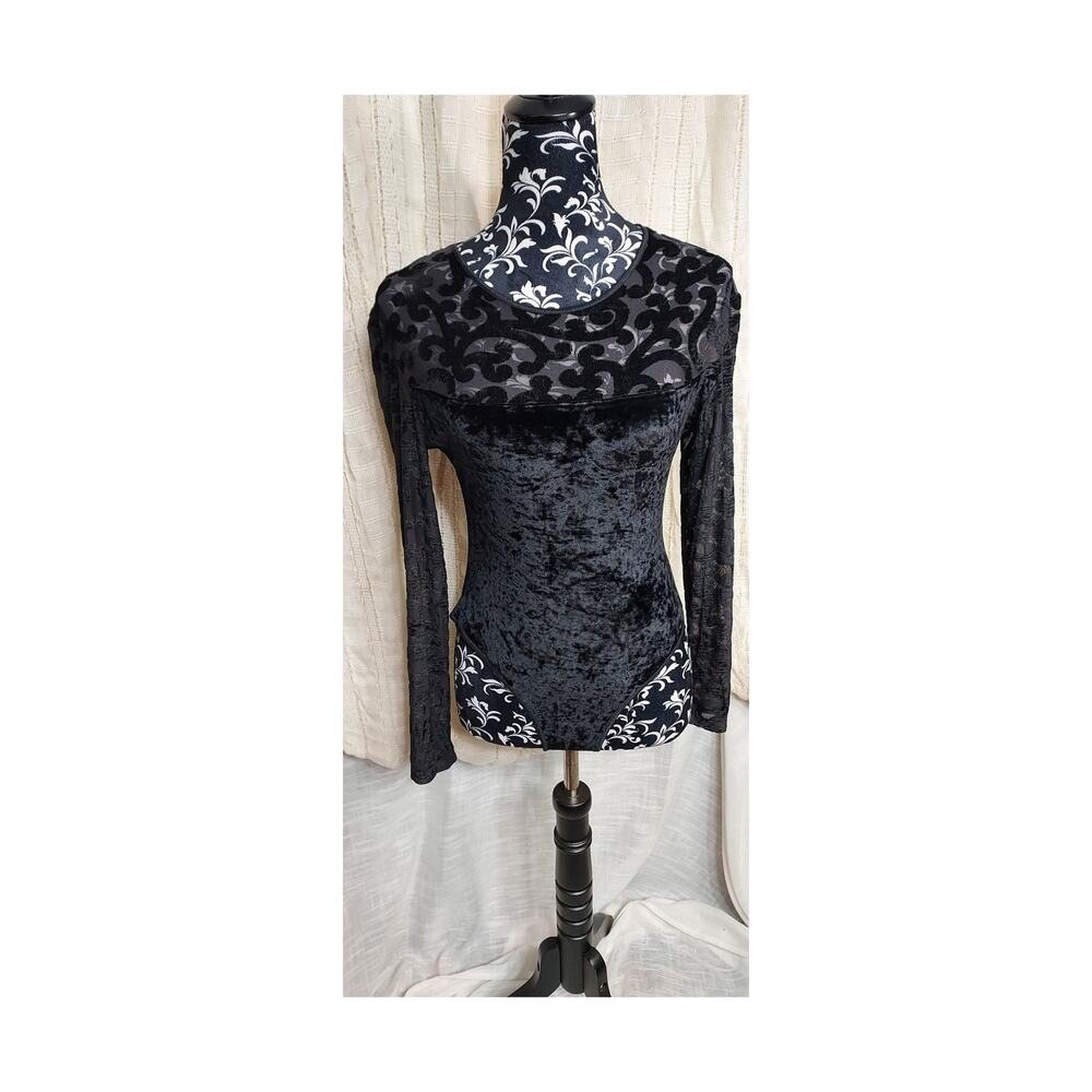 Nina Kendosa Y2K Black Burnout Velvet Bodysuit Whimsigoth FairyCore Size Med